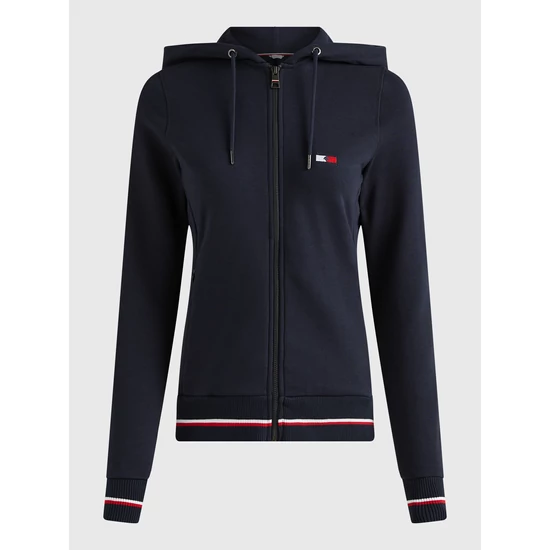 Tommy Hilfiger cipzáros kapucnis pulcsi, hímzett logóval SÖTÉTKÉK
