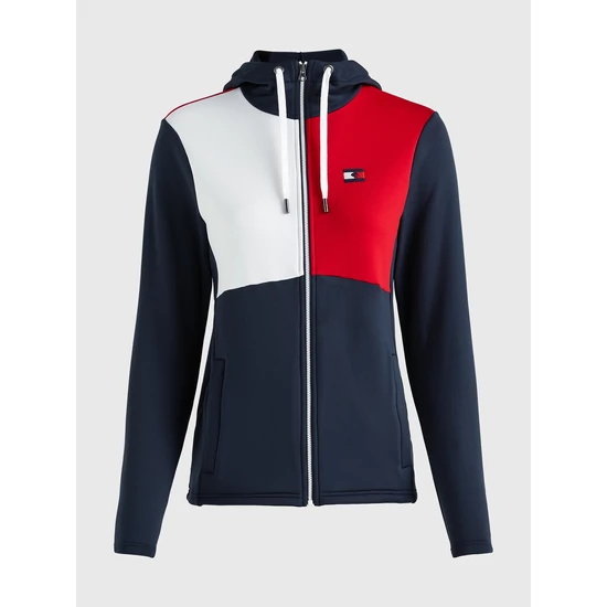 Tommy Hilfiger karcsúsított, kapucnis cipzáros női pulóver TRIKOLOR