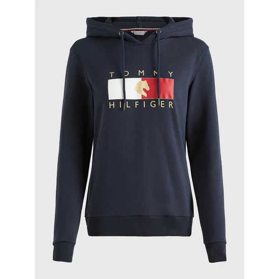 Tommy Hilfiger karcsúsított, kapucnis pulóver SÖTÉTKÉK