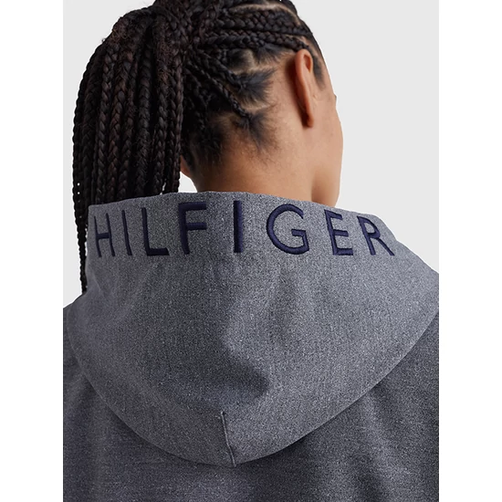 Tommy Hilfiger kapucnis pulóver logóval SZÜRKE