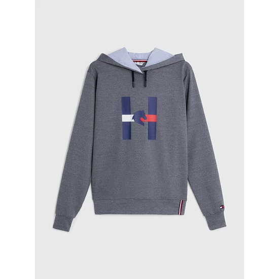 Tommy Hilfiger kapucnis pulóver logóval SZÜRKE