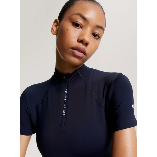 Tommy Hilfiger rövid ujjú légáteresztős zipzáros  tréning póló SÖTÉTKÉK