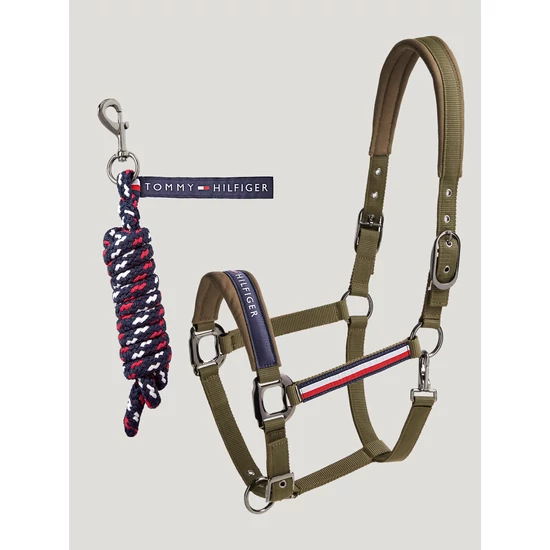 Tommy Hilfiger kötőfék vezetőszárral OLÍVAZÖLD