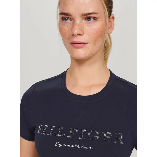 Tommy Hilfiger Strasszos póló SÖTÉTKÉK