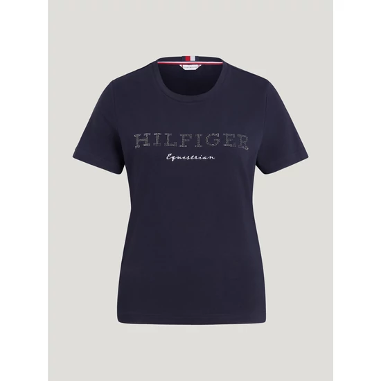 Tommy Hilfiger Strasszos póló SÖTÉTKÉK