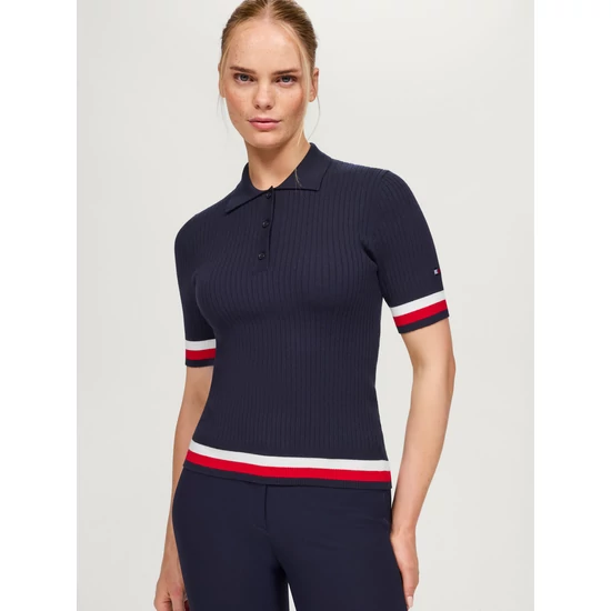 Tommy Hilfiger Lenox kötött póló SÖTÉTKÉK