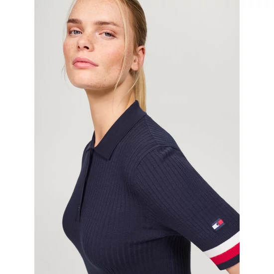 Tommy Hilfiger Lenox kötött póló SÖTÉTKÉK